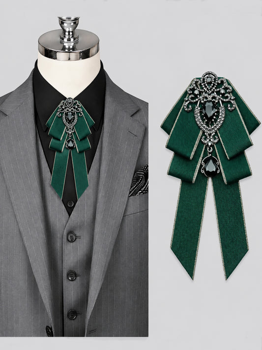 Savile PL0003 Men's Emerald Green Crystal Rhinestone Ribbon Bow Tie – Styled on suit vest and shirt