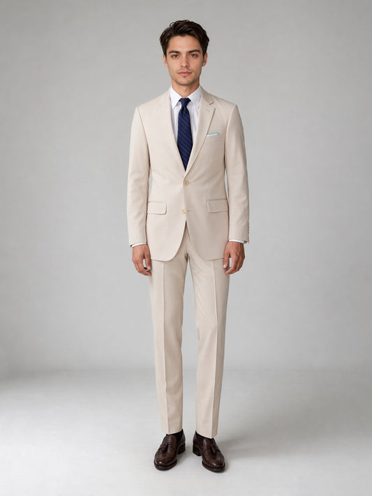 Men's Beige Slim Fit 3-Piece Suit – Notch Lapel Wedding & Business Formal Set