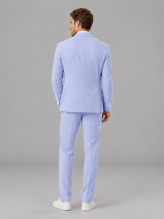 Men's Light Blue Striped 2-Piece Suit Set – Notch Lapel Blazer & Tailored Trousers