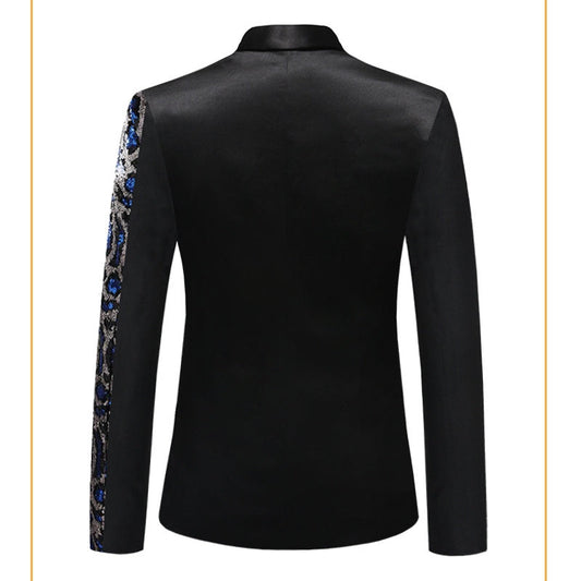 Tailored Fit Chic Notched Lapel Single Breasted One-Button Men's Party Jacket with Sequins