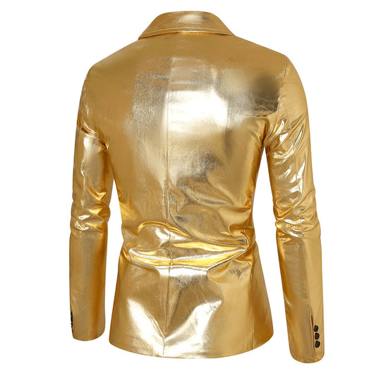Tailored Fit Peaked Lapel Double Breasted Six-Button Metallic Men's Party Jacket