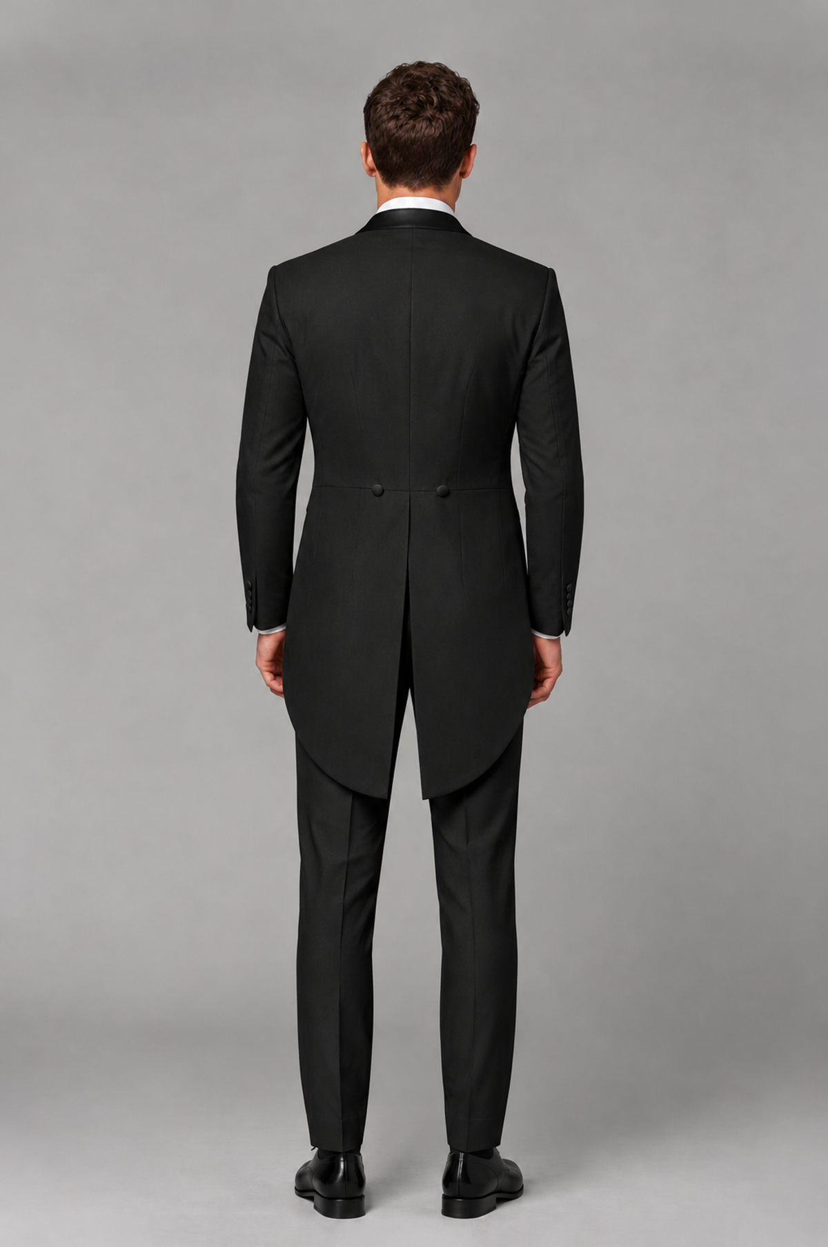 Savile Black 3-Piece Tailcoat Tuxedo Suit with Black Peak Lapel - Black - Black_03