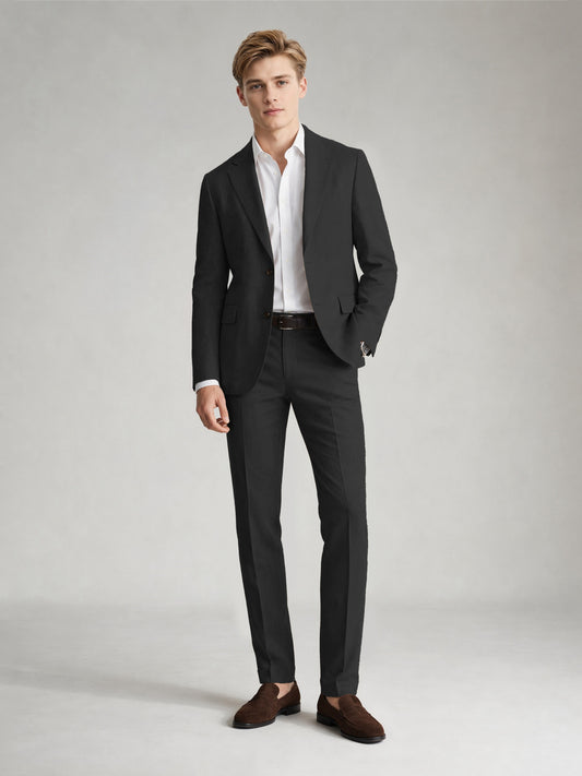 Savile Men's Sand Khaki Linen-Blend 2-Piece Suit Set – Two-Button Notch Lapel Slim-Fit Blazer & Slim Trousers - Black - Black