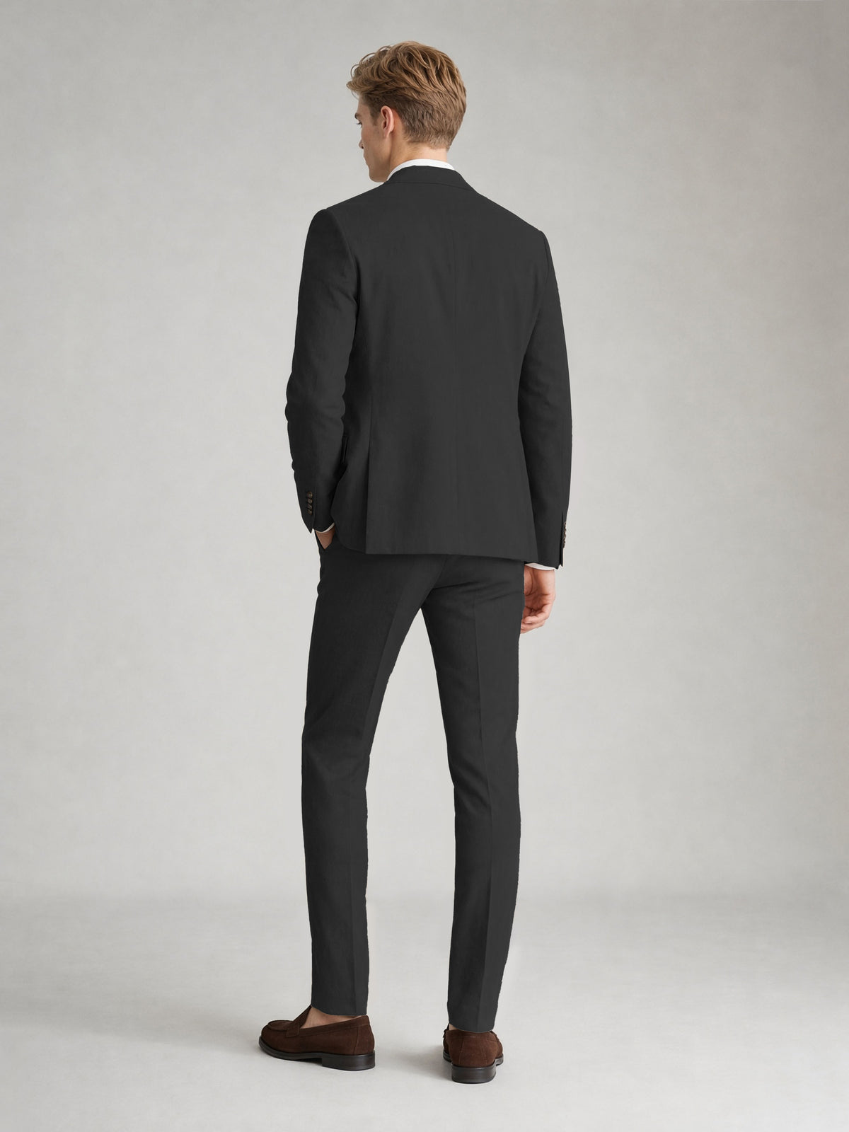 Savile Men's Sand Khaki Linen-Blend 2-Piece Suit Set – Two-Button Notch Lapel Slim-Fit Blazer & Slim Trousers - Black - Black