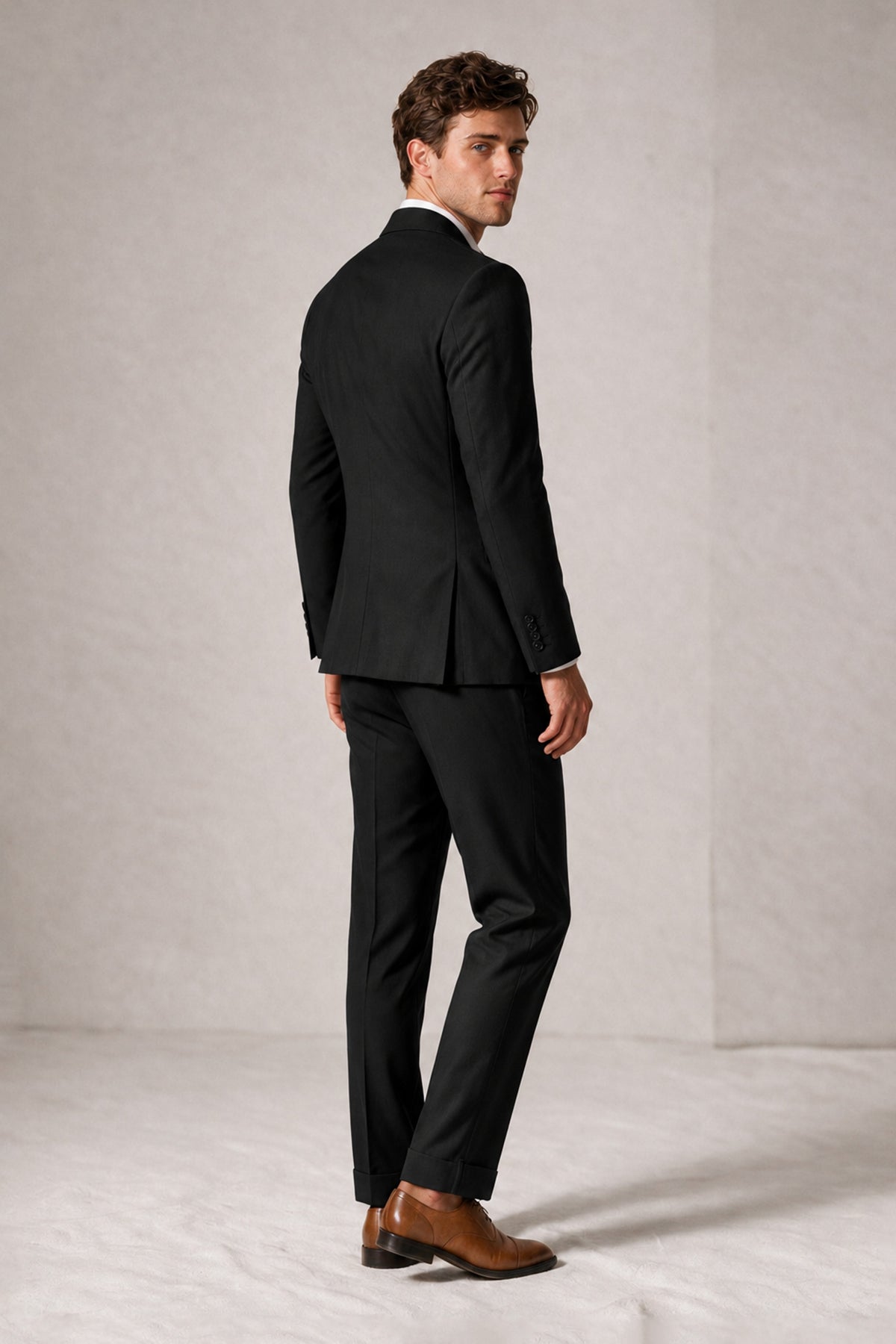Savile Men's Black Double-Breasted Slim Fit 2-Piece Suit Set – Peak Lapel Blazer & Cuffed Trousers | Wedding Prom Formal - Black