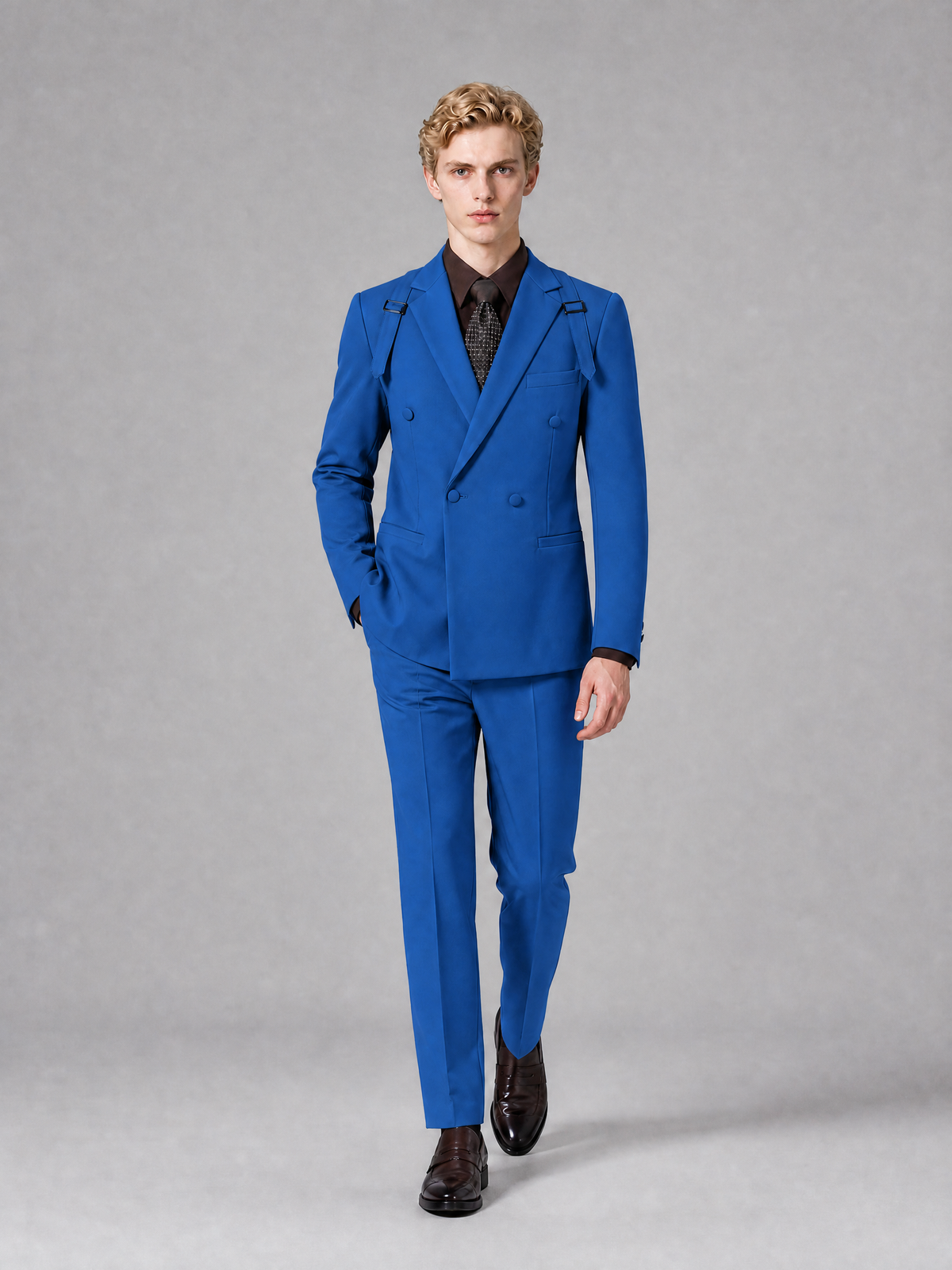 Men's Light Blue Double-Breasted Slim Fit 2-Piece Suit – Peak Lapel Wedding & Business Formal Set - Blue - Blue_4