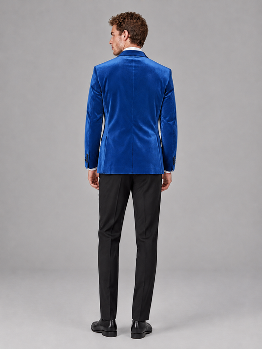 Savile Men's Blue Velvet Peak Lapel 2-Piece Tuxedo Suit Set | Jacket & Trousers - Blue