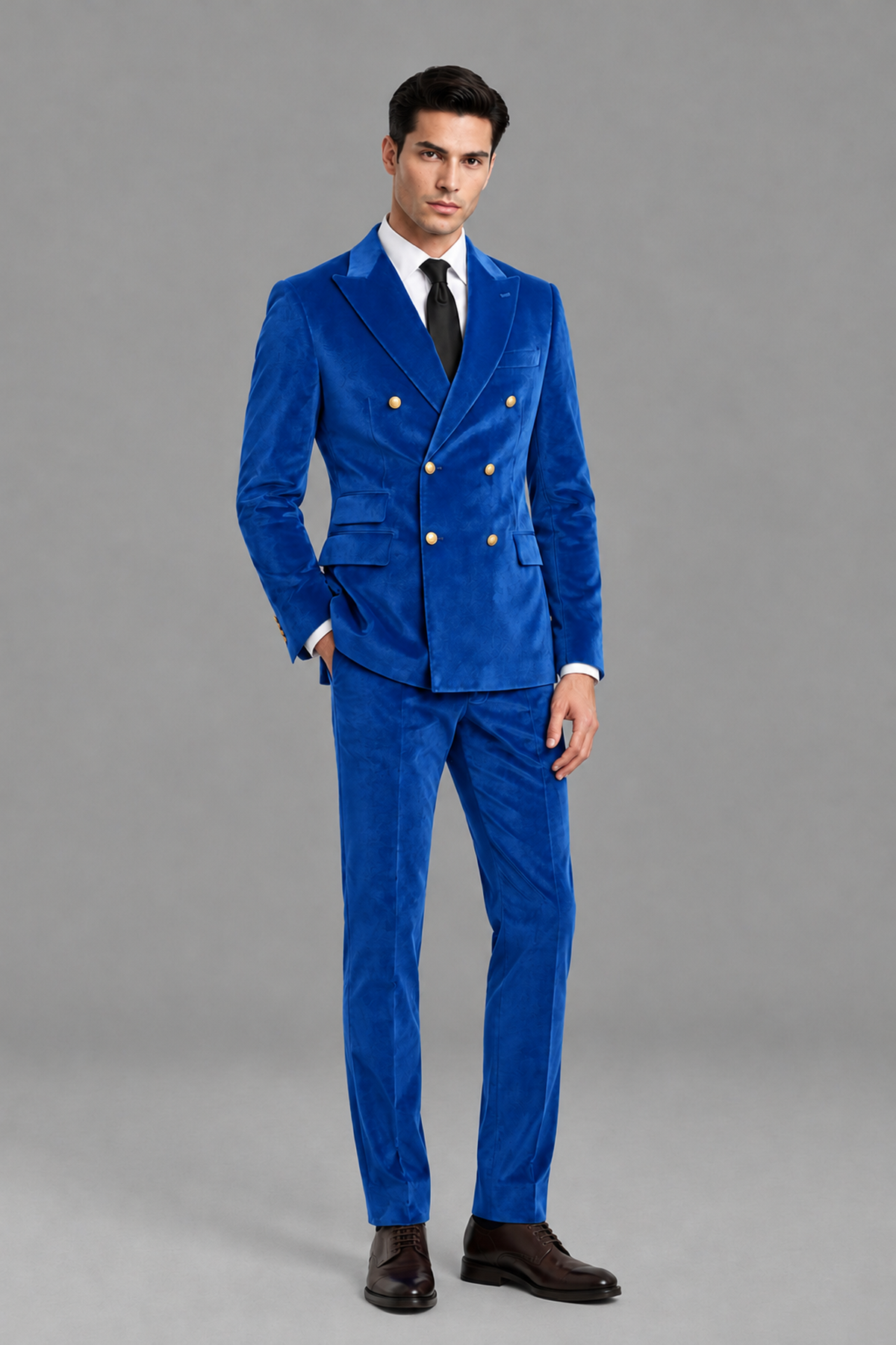 Savile Men's Blue Velvet Double-Breasted 2-Piece Suit Set | Peak Lapel Blazer & Trousers - Blue