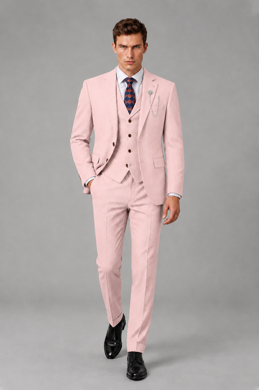 Savile Men's Grey Notch Lapel 3-Piece Suit Set | Jacket, Vest & Trousers - Blush Pink - Blush Pink