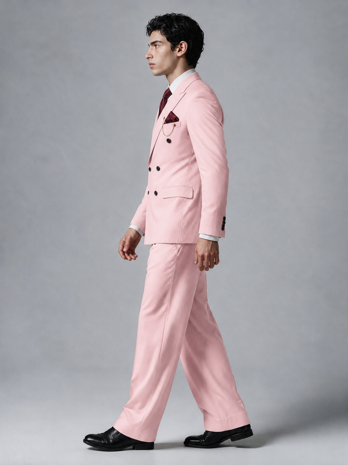 Savile Men's Blush Pink Double-Breasted 2-Piece Suit Set – Peak Lapel Blazer & Pleated Wide-Leg Trousers - Blush Pink - Blush Pink_4