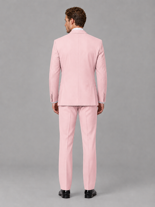 Savile Men's Blush Pink Peak Lapel 3-Piece Tuxedo Suit | Jacket, Vest & Trousers - Blush Pink