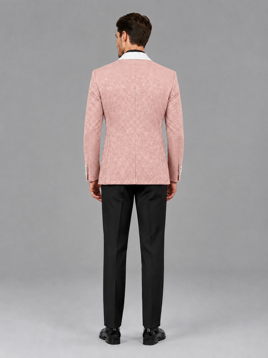 Savile Men's Blush Pink Jacquard White Shawl Lapel 2-Piece Tuxedo Suit Set | Jacket & Trousers - Blush Pink - Blush Pink (2)