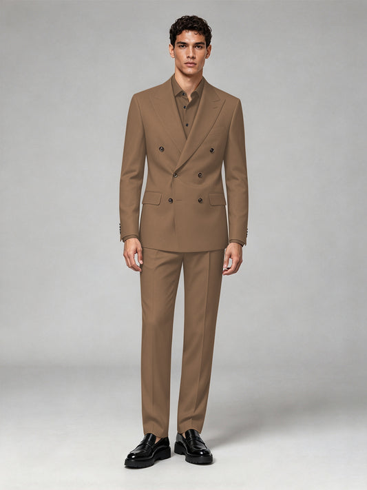 Savile Men's Brown Double-Breasted 2-Piece Suit Set – Blazer & Trousers - Brown