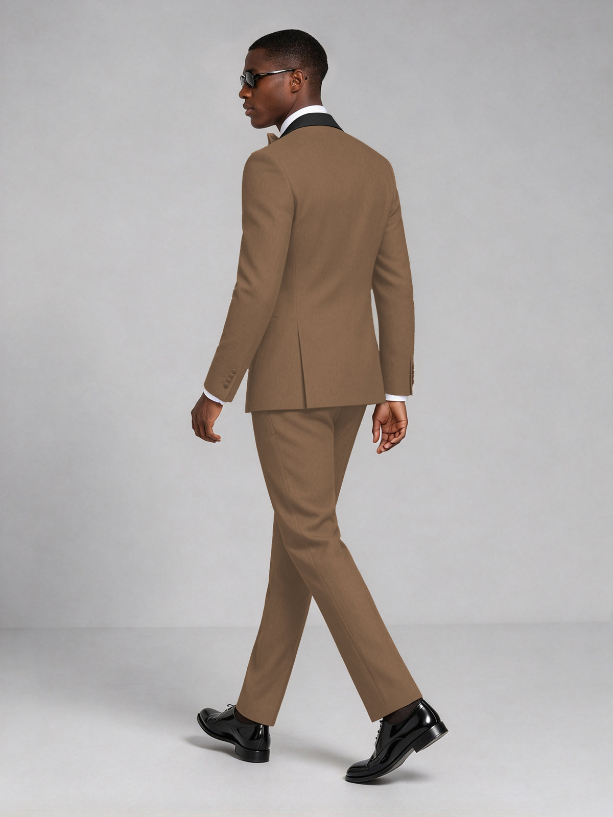 Men's Brown Double-Breasted Tuxedo Suit – Satin Shawl Lapel Brown-Tie Wedding & Gala 2-Piece Set - Brown