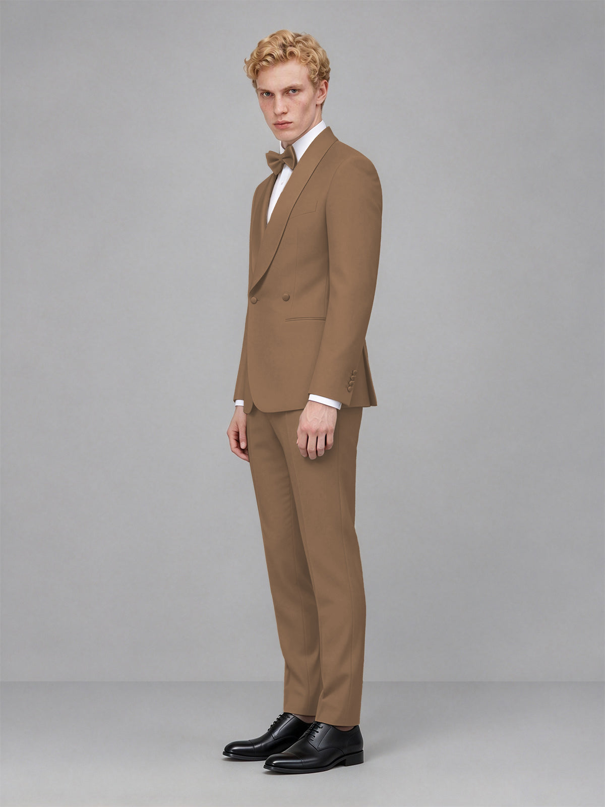 Men's Brown Single-Button Brown Satin Shawl Lapel Tuxedo Suit Set | Blazer & Trousers - Brown