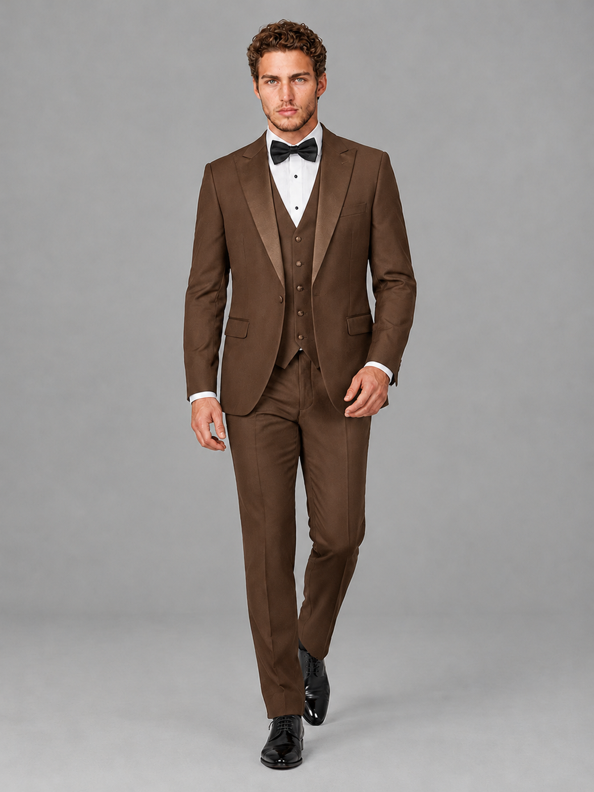 Savile Men's Brown Peak Lapel 3-Piece Tuxedo Suit | Jacket, Vest & Trousers - Brown