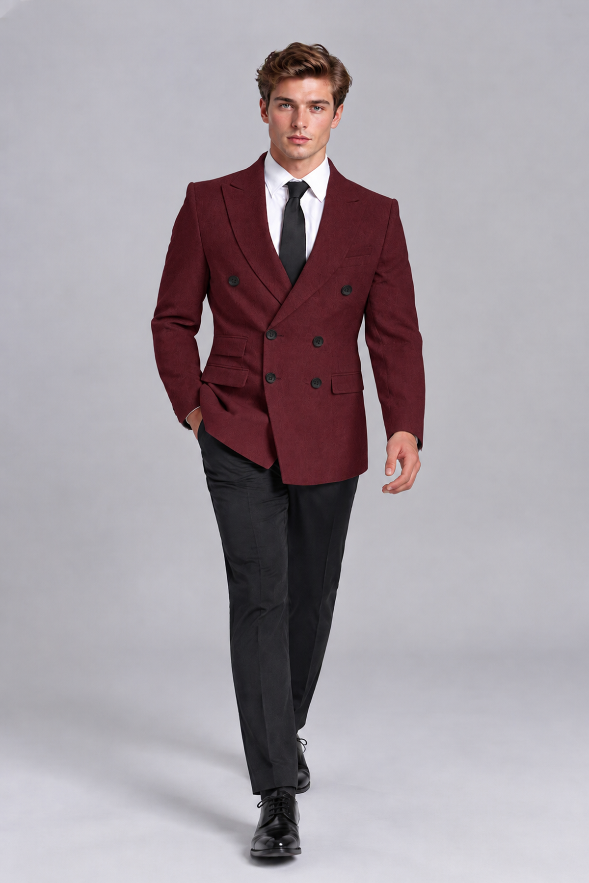 Savile Men's Burgundy Double-Breasted Peak Lapel Blazer - Burgundy