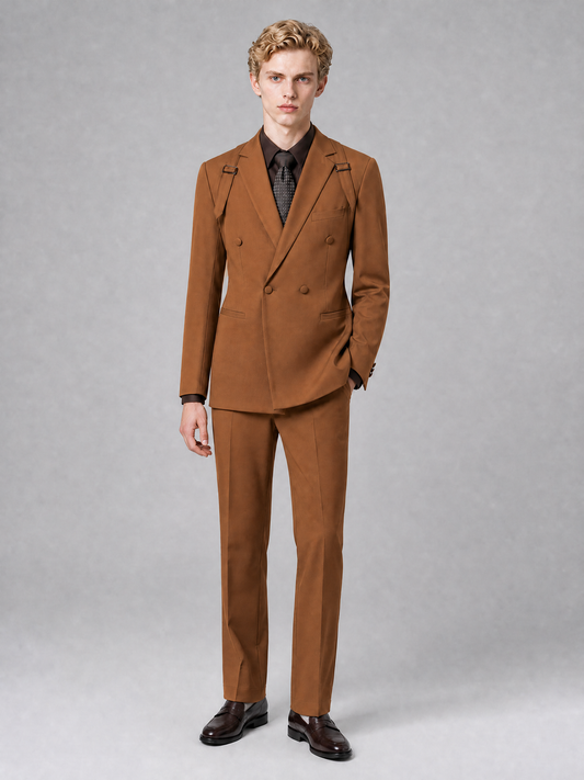 Men's Light Burnt Orange Double-Breasted Slim Fit 2-Piece Suit – Peak Lapel Wedding & Business Formal Set - Burnt Orange - Burnt_Orange_2
