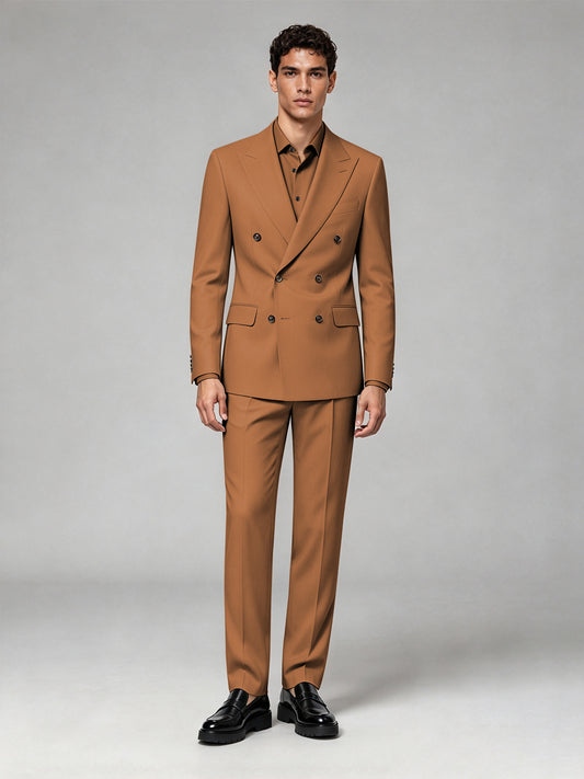 Savile Men's Burnt Orange Double-Breasted 2-Piece Suit Set – Blazer & Trousers - Burnt Orange