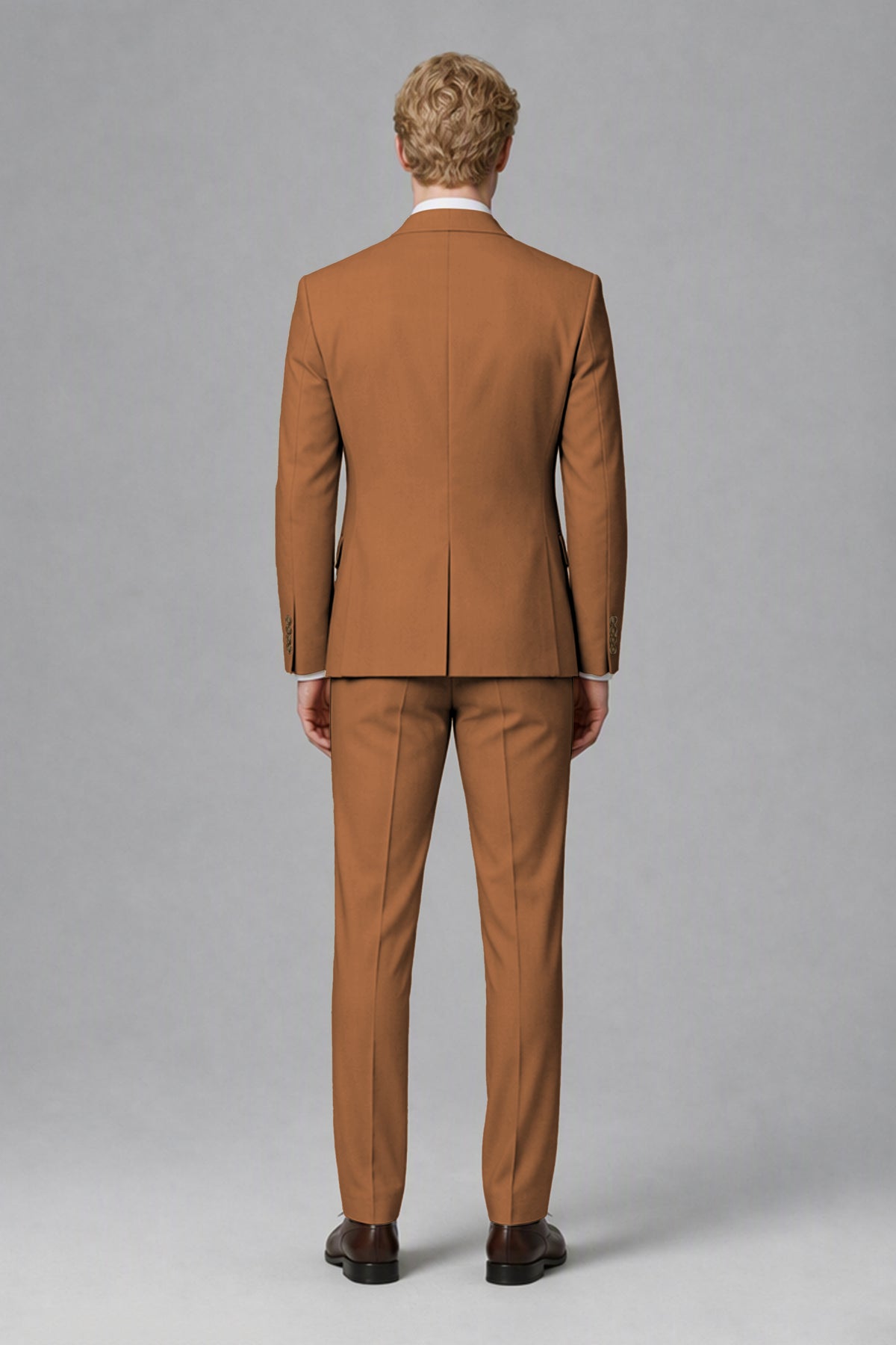 Savile Men's Burnt Orange Three-Piece Wedding Suit with Double-Breasted Waistcoat - Burnt Orange