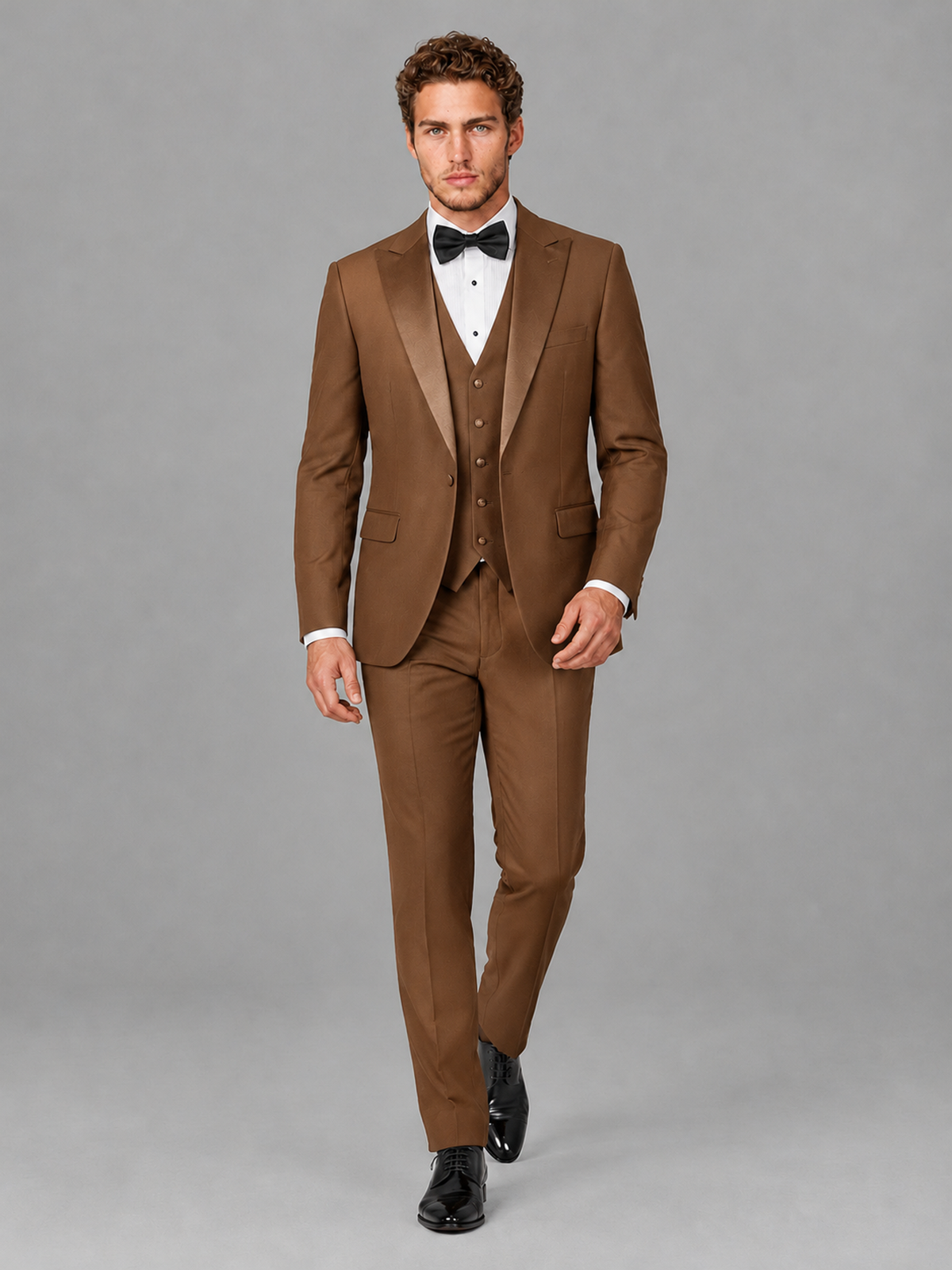 Savile Men's Burnt Orange Peak Lapel 3-Piece Tuxedo Suit | Jacket, Vest & Trousers - Burnt Orange
