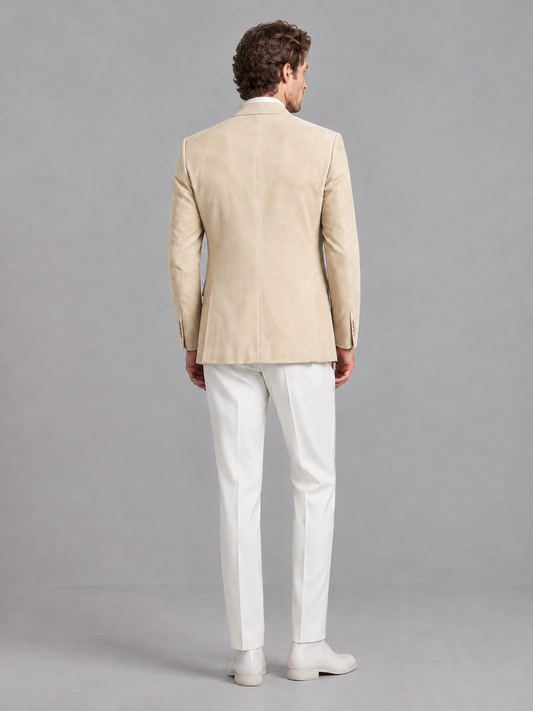 Savile Men's Champagne Velvet Shawl Lapel 2-Piece Tuxedo Suit Set | Jacket & White Trousers - Champagne - Champagne (2)