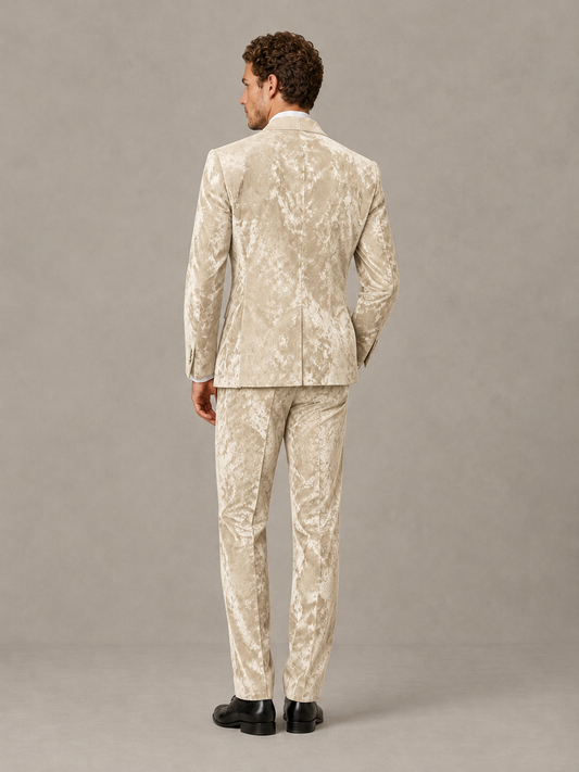 Savile Men's Champagne Crushed Velvet Peak Lapel 2-Piece Suit Set | Jacket & Trousers - Champagne - Champagne (2)