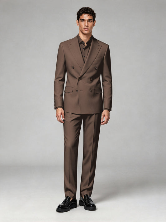 Savile Men's Chocolate Double-Breasted 2-Piece Suit Set – Blazer & Trousers - Chocolate