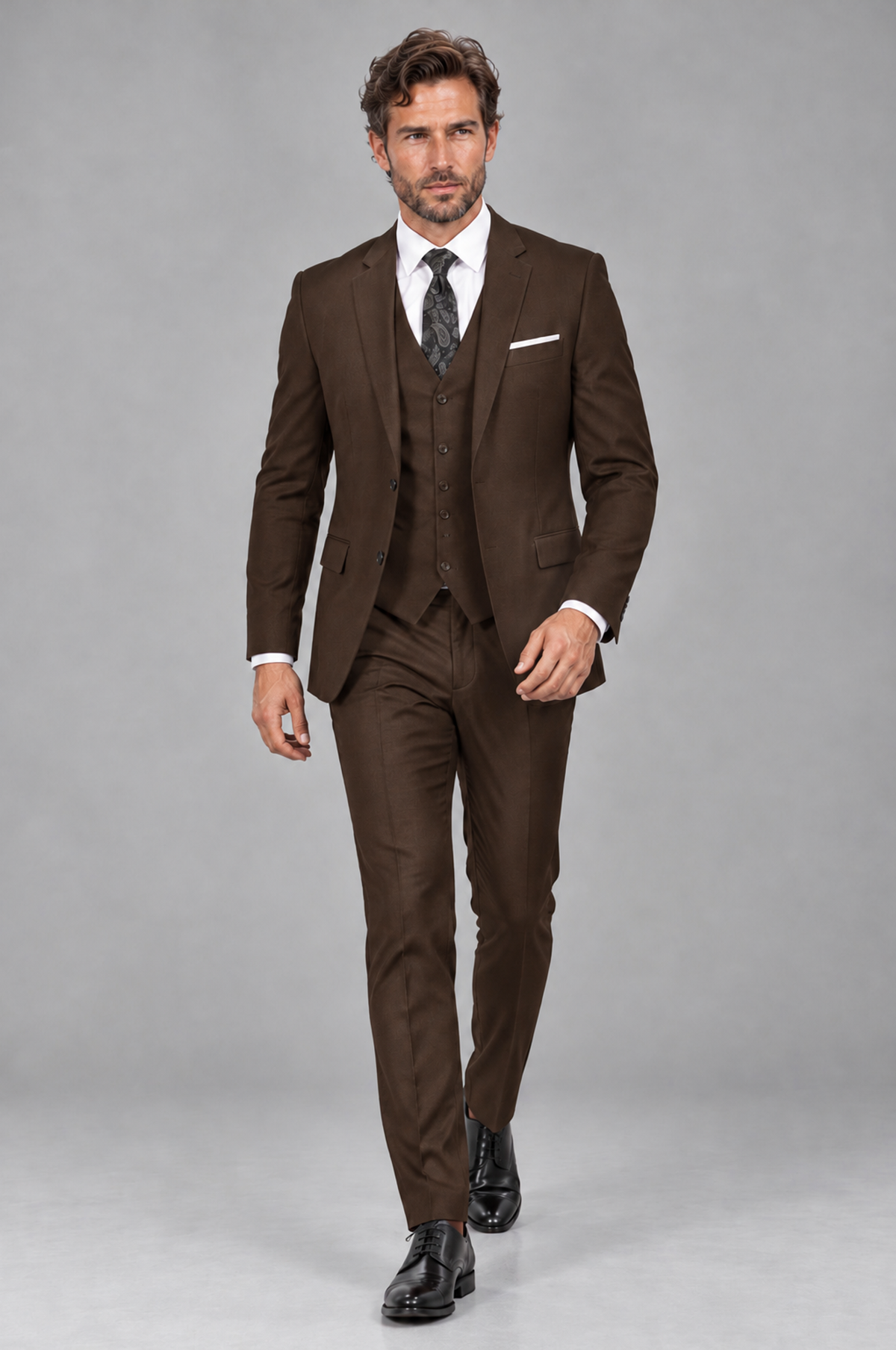 Savile Men's Chocolate 3-Piece Suit Set – Notch Lapel Blazer, Vest & Trousers - Chocolate - Chocolate_4