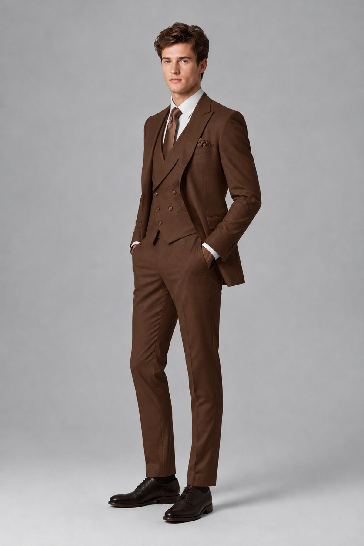 Savile Men's Dusty Chocolate 3-Piece Suit – Jacket, Vest & Trousers | QX0113 - Chocolate