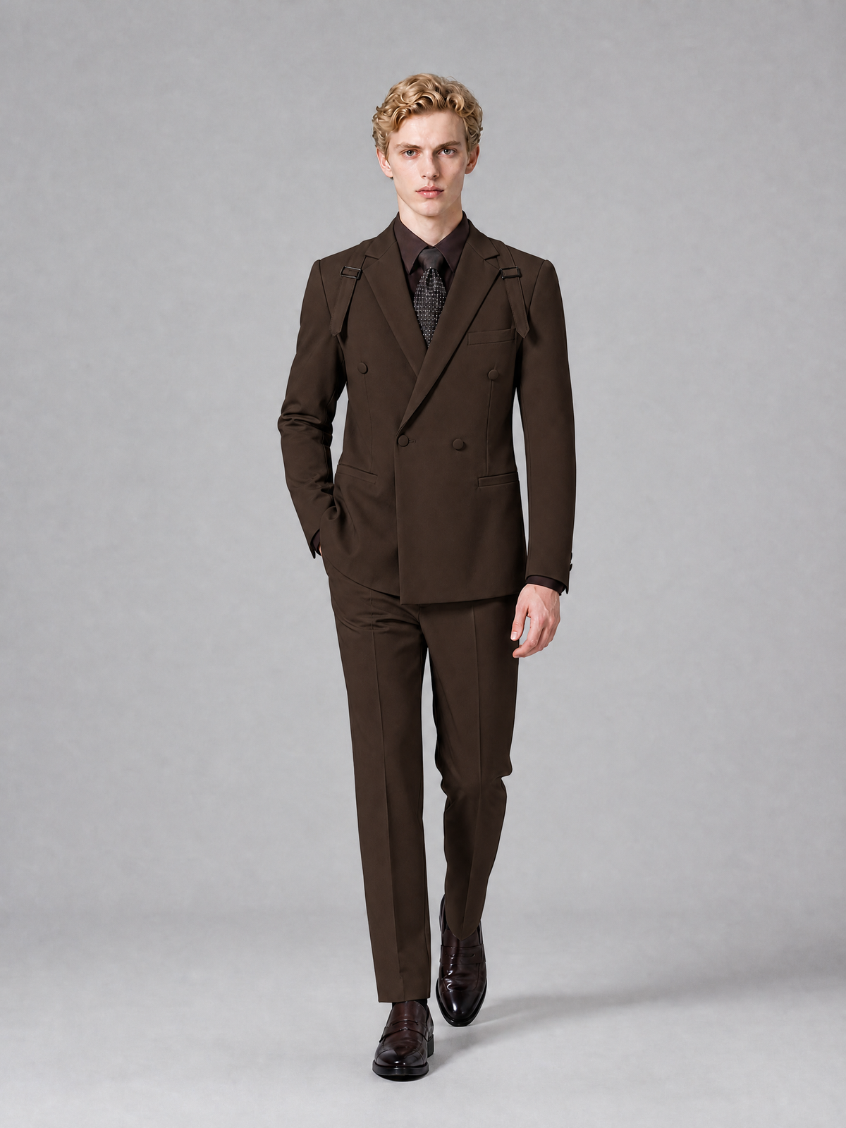 Men's Light Chocolate Double-Breasted Slim Fit 2-Piece Suit – Peak Lapel Wedding & Business Formal Set - Chocolate - Chocolate_4