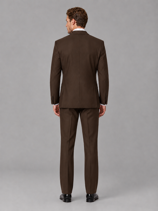 Savile Men's Chocolate Peak Lapel 3-Piece Tuxedo Suit | Jacket, Vest & Trousers - Chocolate