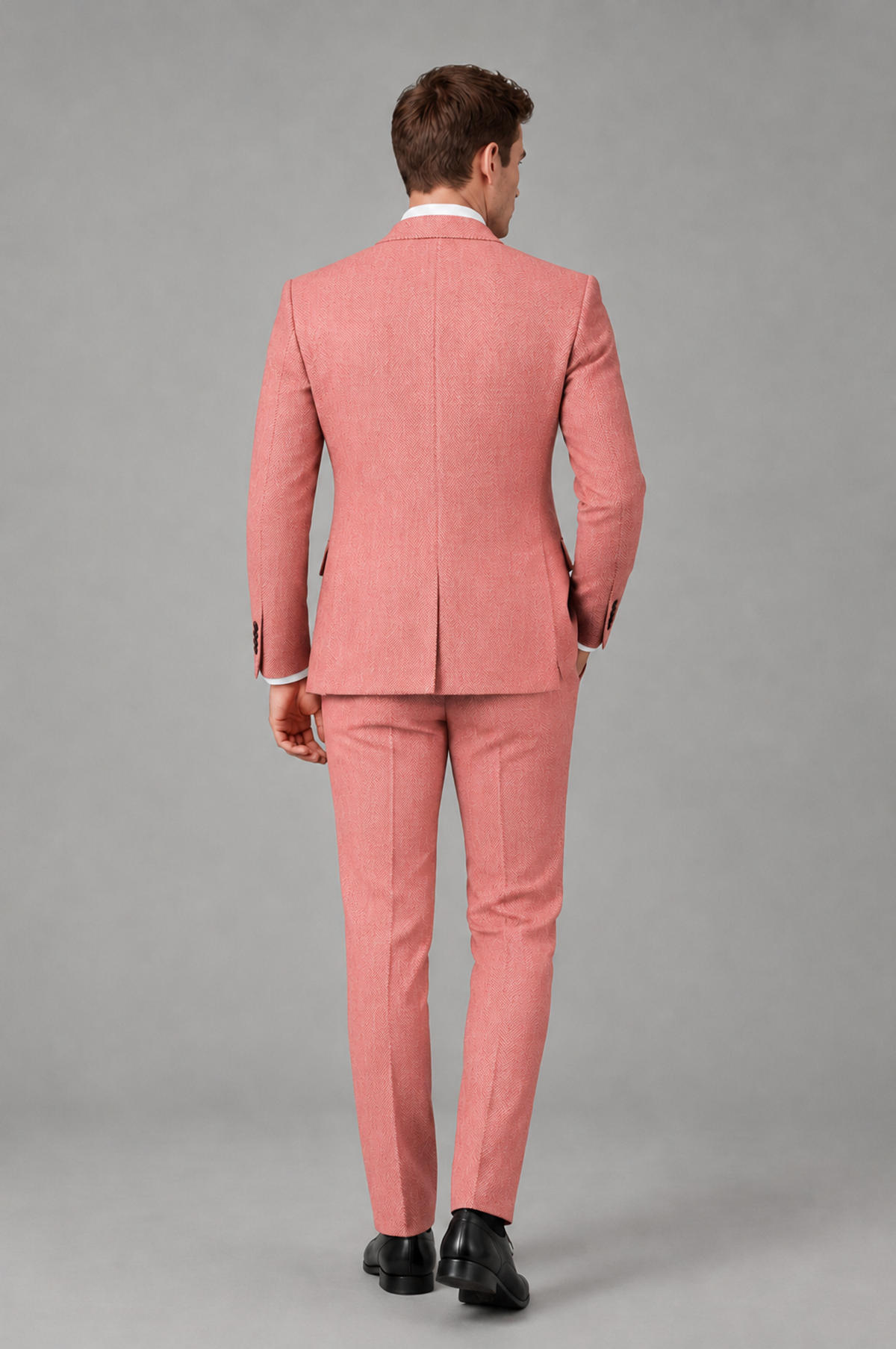 Savile Men's Grey Notch Lapel 3-Piece Suit Set | Jacket, Vest & Trousers - Coral - Coral