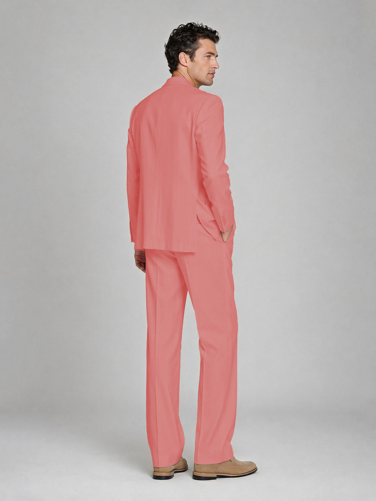 Men's Coral Double-Breasted 2-Piece Suit – Peak Lapel Wedding & Beach Formal Set with Vest - Coral