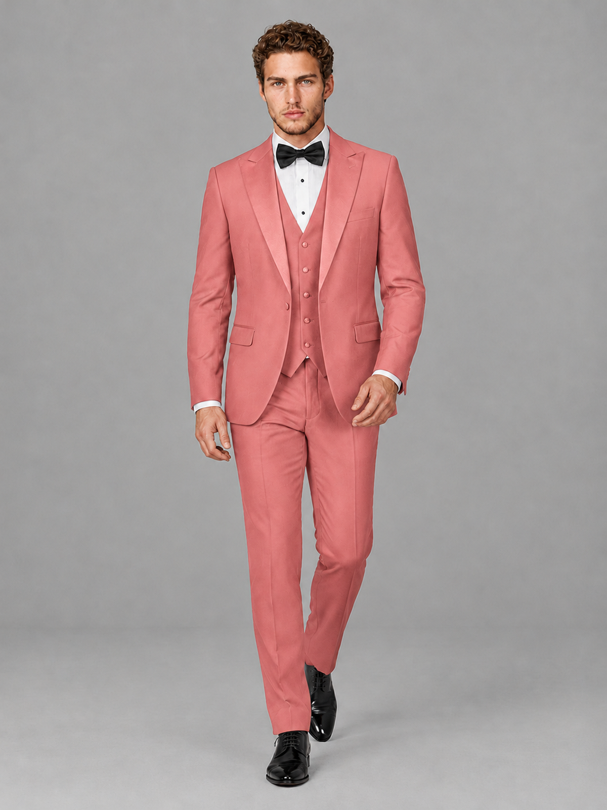 Savile Men's Coral Peak Lapel 3-Piece Tuxedo Suit | Jacket, Vest & Trousers - Coral