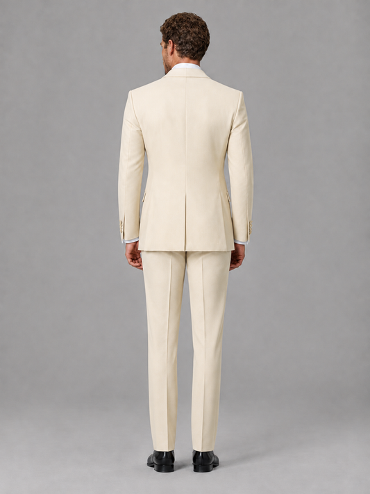 Savile Men's Cream Velvet Shawl Lapel Tuxedo Suit – Modern Side-Buckle Dinner Jacket & Trousers 2-Piece Set - Cream