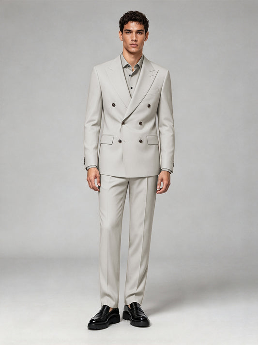 Savile Men's Cream Double-Breasted 2-Piece Suit Set – Blazer & Trousers - Cream