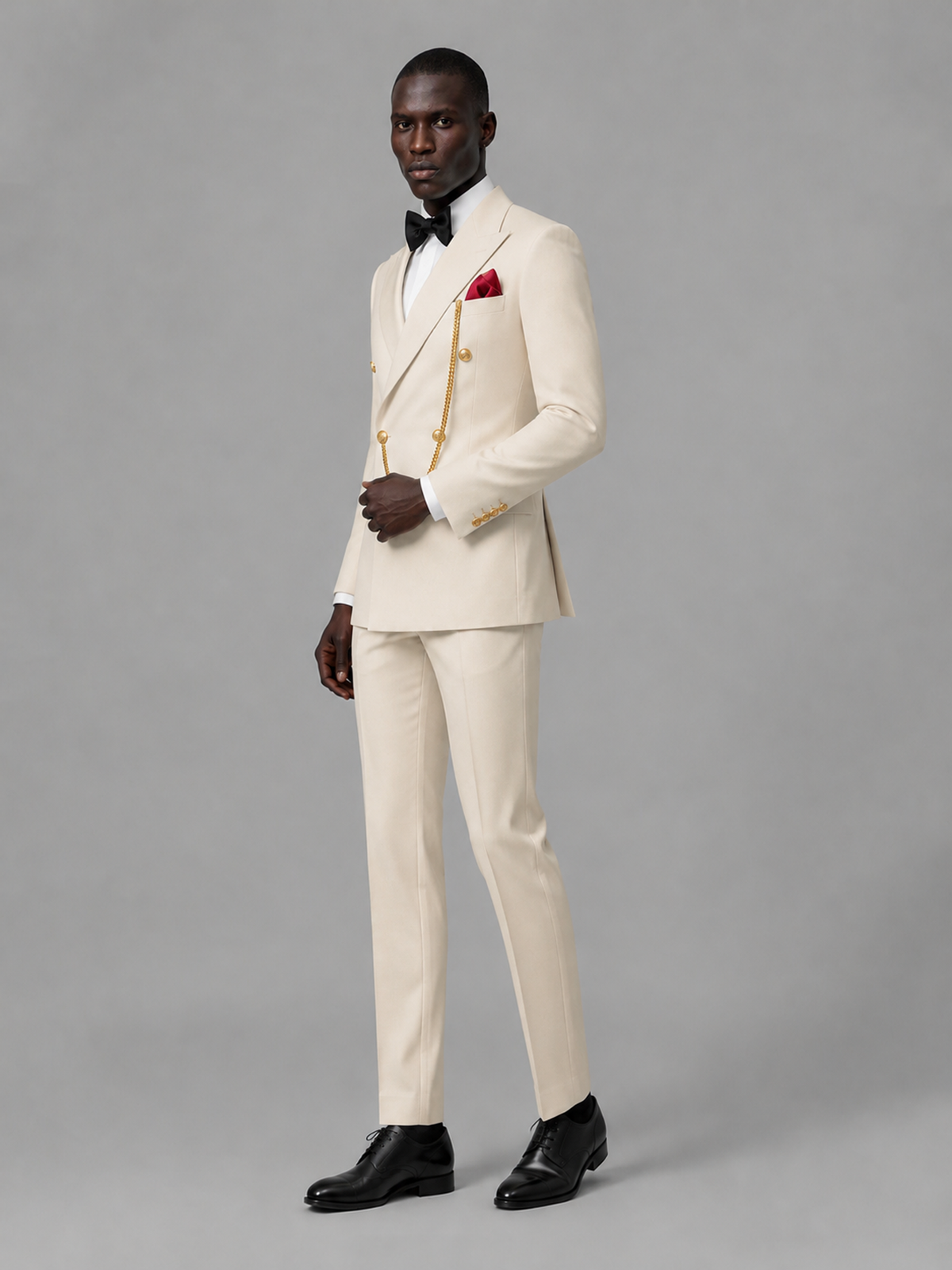 Men's Cream Double-Breasted 2-Piece Suit Set – Jacket & Trousers | Cream Chain - Cream