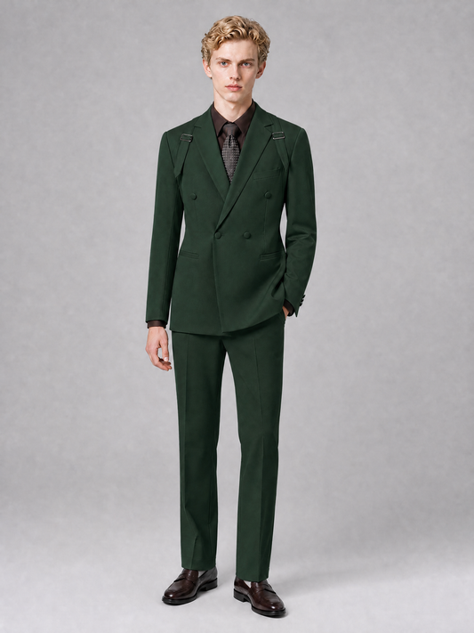 Men's Light Dark Green Double-Breasted Slim Fit 2-Piece Suit – Peak Lapel Wedding & Business Formal Set - Dark Green - Dark_Green_2