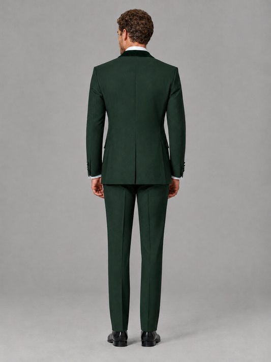 Savile Men's Dark Green Velvet Shawl Lapel Tuxedo Suit – Modern Side-Buckle Dinner Jacket & Trousers 2-Piece Set - Dark Green