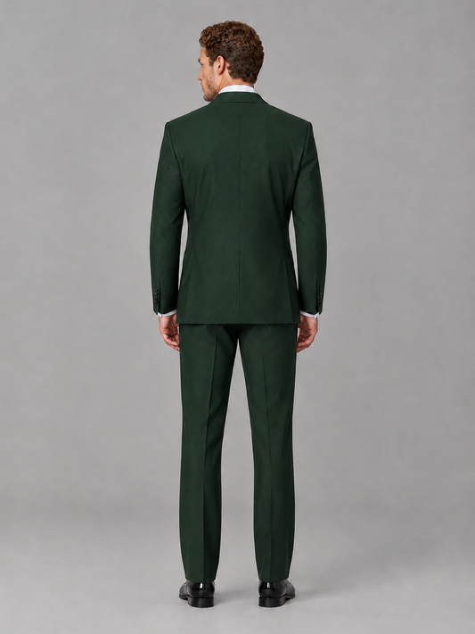 Savile Men's Dark Green Peak Lapel 3-Piece Tuxedo Suit | Jacket, Vest & Trousers - Dark Green