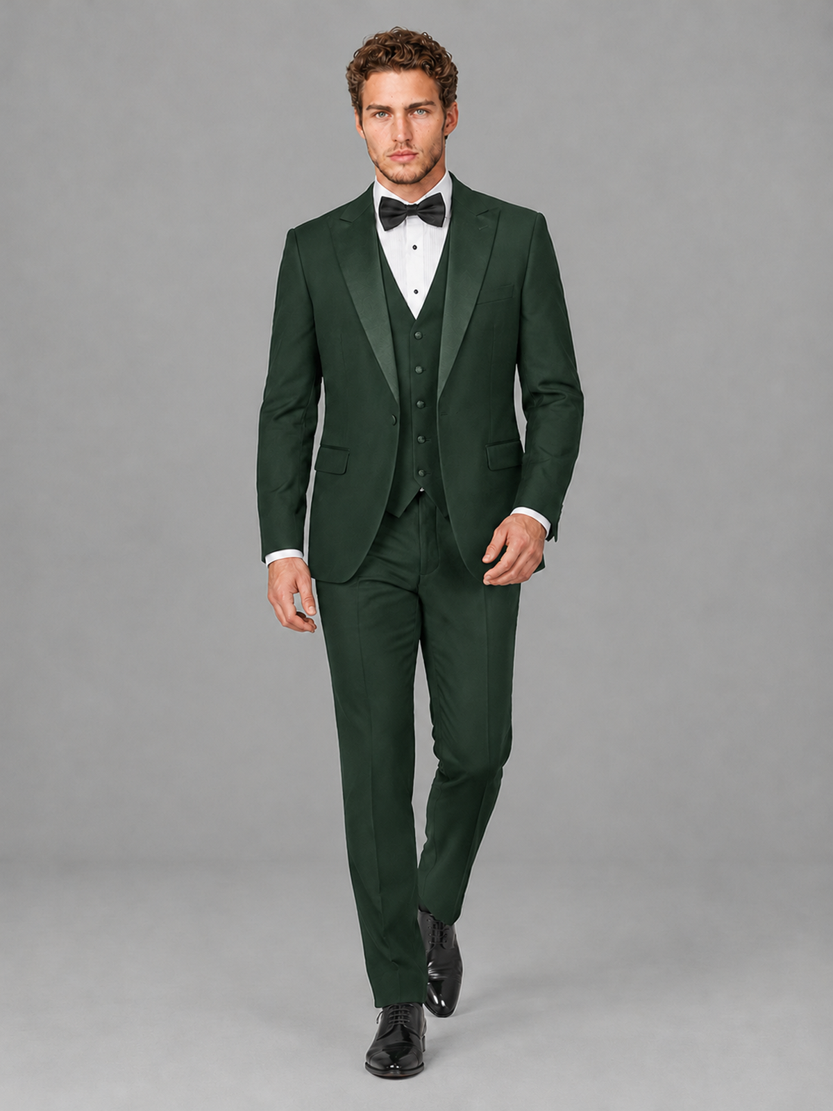 Savile Men's Dark Green Peak Lapel 3-Piece Tuxedo Suit | Jacket, Vest & Trousers - Dark Green