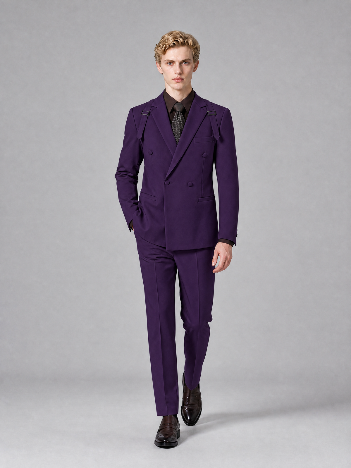Men's Light Dark Purple Double-Breasted Slim Fit 2-Piece Suit – Peak Lapel Wedding & Business Formal Set - Dark Purple - Dark_Purple_4