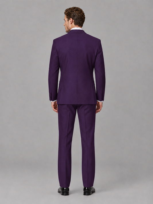 Savile Men's Dark Purple Peak Lapel 3-Piece Tuxedo Suit | Jacket, Vest & Trousers - Dark Purple