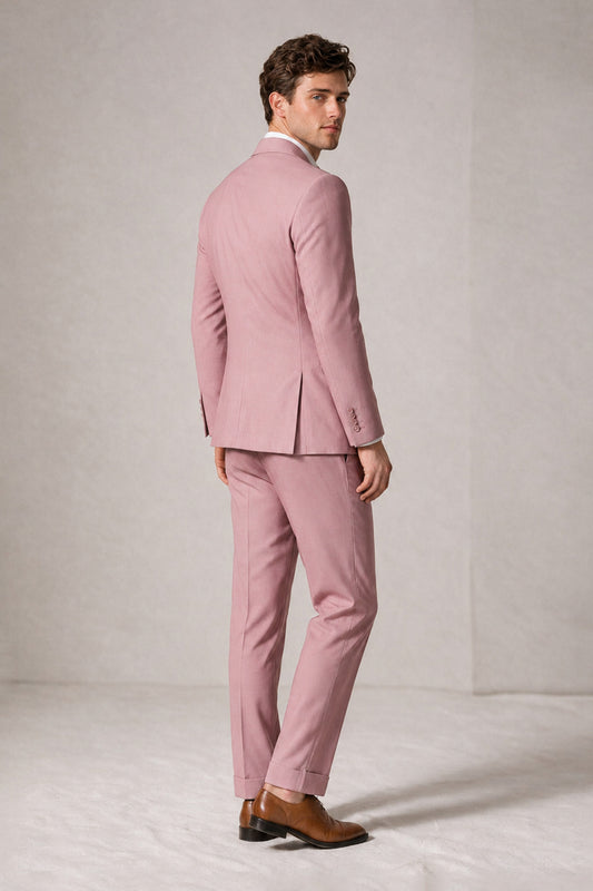 Savile Men's Dusty Rose Double-Breasted Slim Fit 2-Piece Suit Set – Peak Lapel Blazer & Cuffed Trousers | Wedding Prom Formal - Dusty Rose