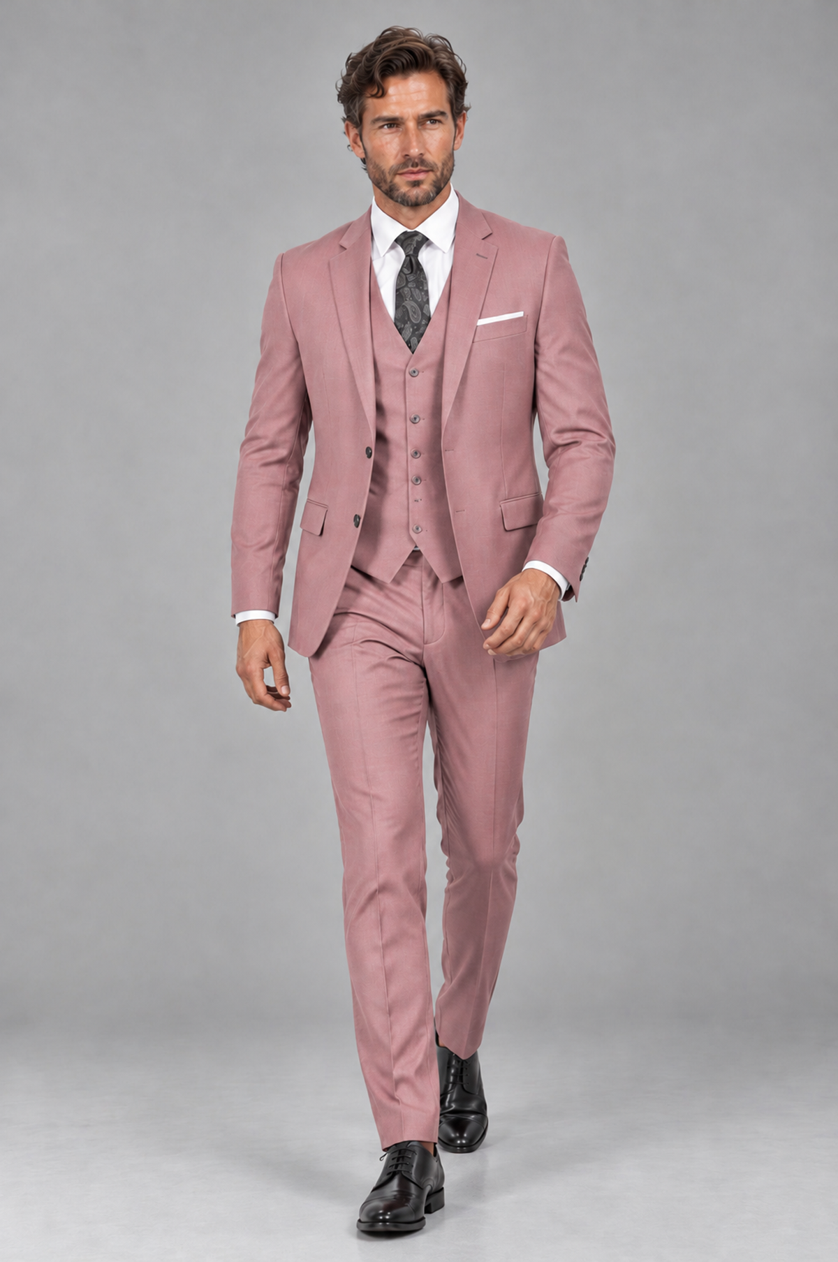 Savile Men's Dusty Rose 3-Piece Suit Set – Notch Lapel Blazer, Vest & Trousers - Dusty Rose - Dusty_Rose_4