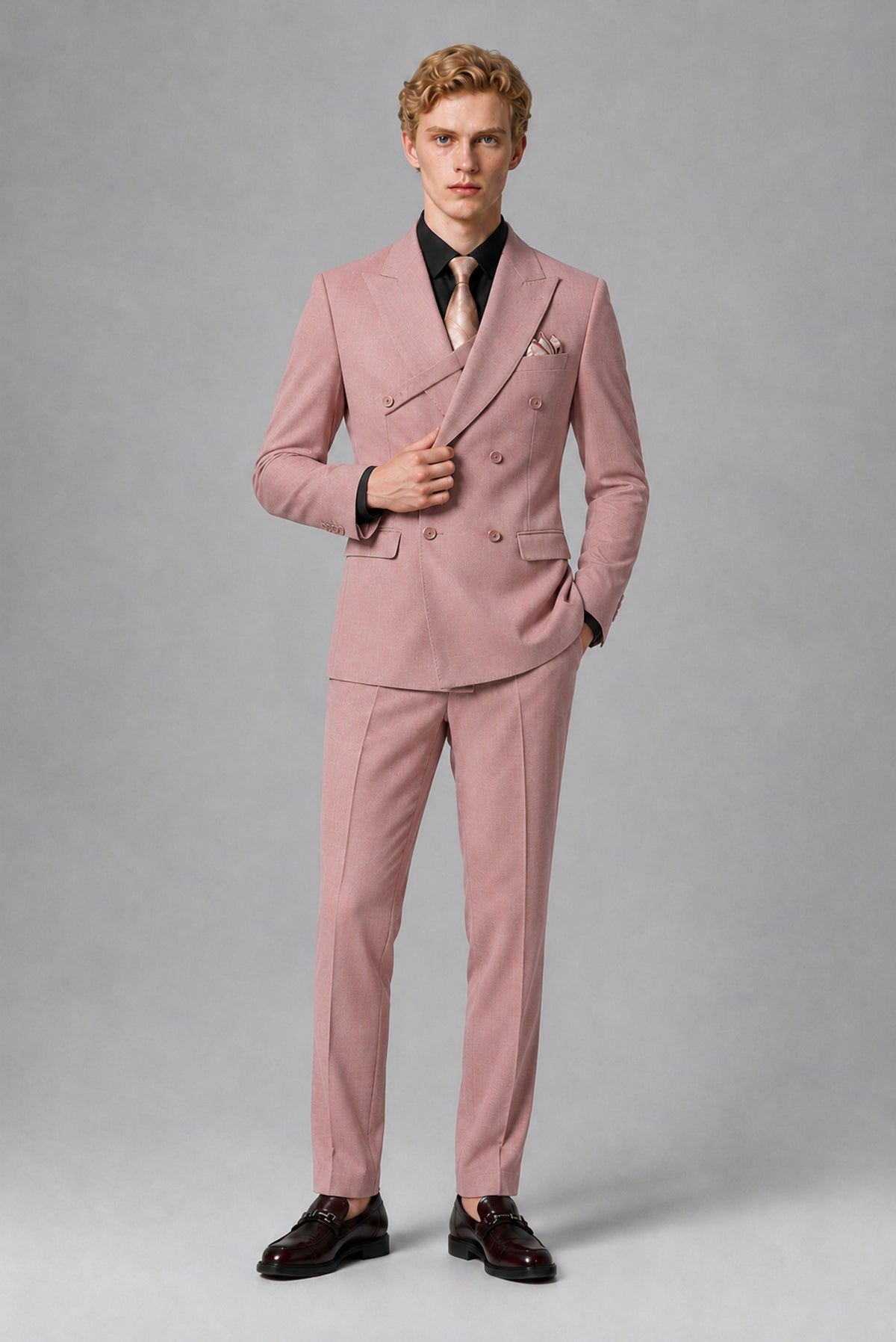 Savile Men's Dusty Rose Double-Breasted Two-Piece Suit - Dusty Rose