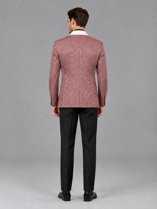 Savile Men's Dusty Rose Jacquard White Shawl Lapel 2-Piece Tuxedo Suit Set | Jacket & Trousers - Dusty Rose - Dusty Rose (2)