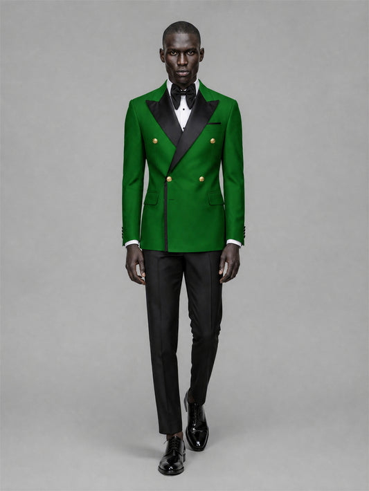 Men's Emerald Green Double-Breasted 2-Piece Suit Set – Jacket & Trousers