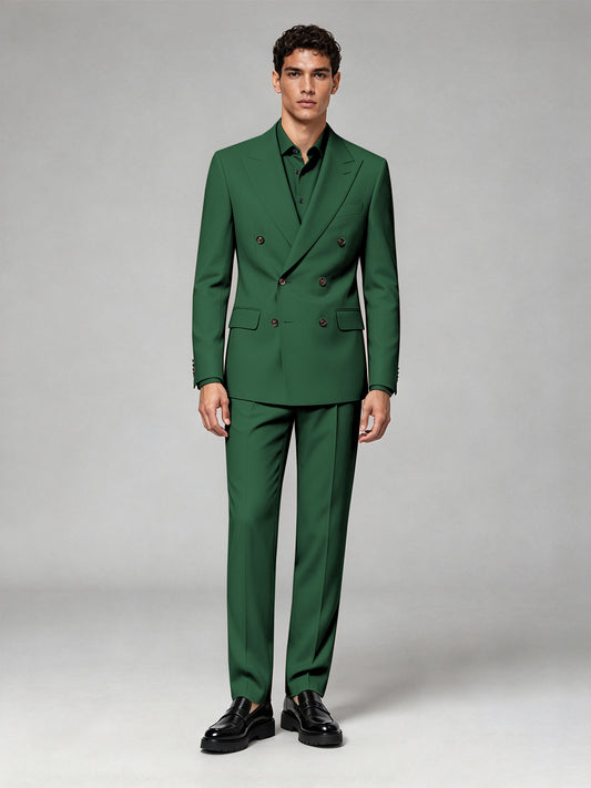 Savile Men's Emerald Green Double-Breasted 2-Piece Suit Set – Blazer & Trousers - Emerald Green